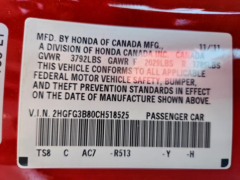 2012 HONDA CIVIC EX #3305410302