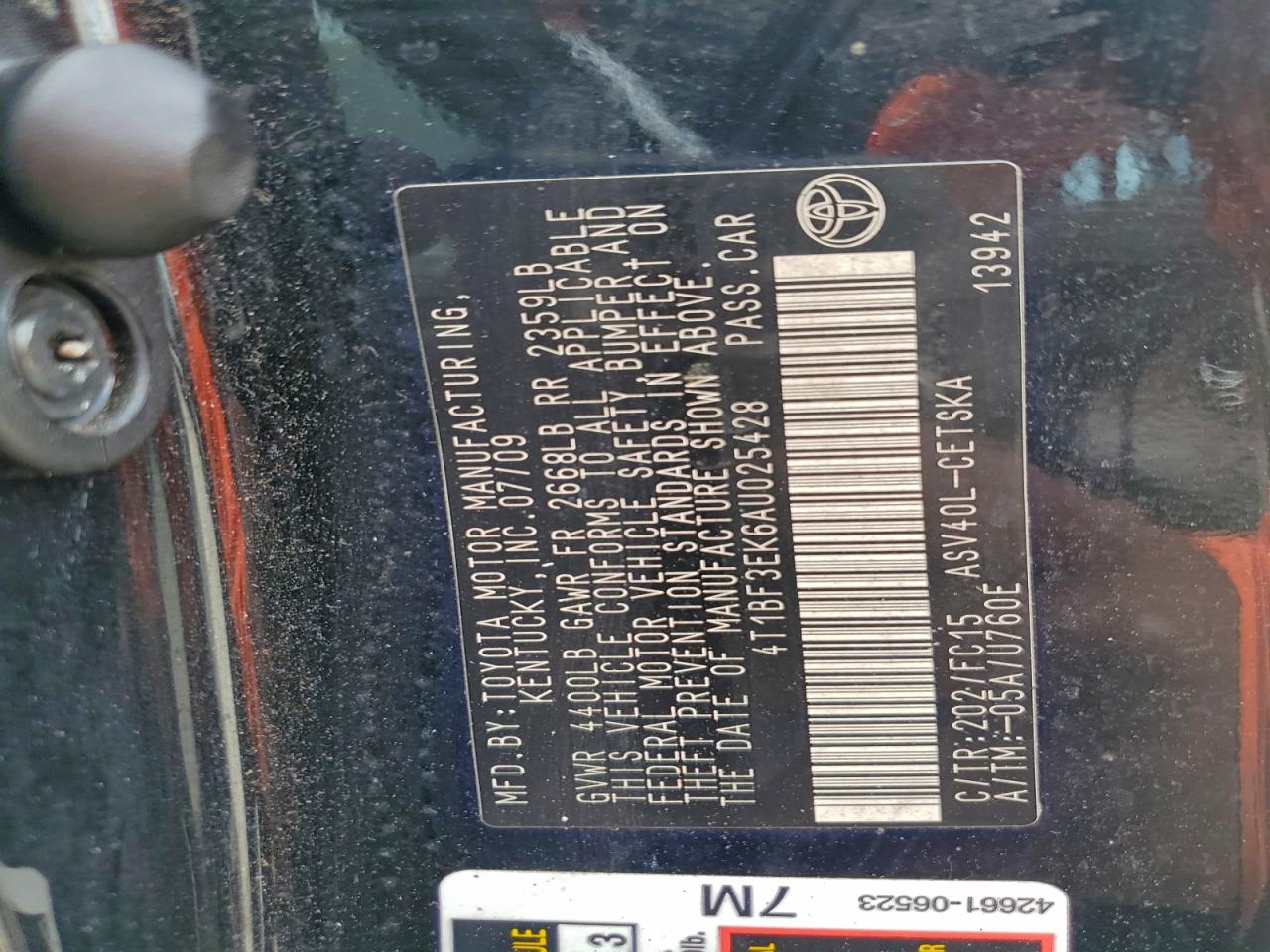 Lot #3312272790 2010 TOYOTA CAMRY BASE