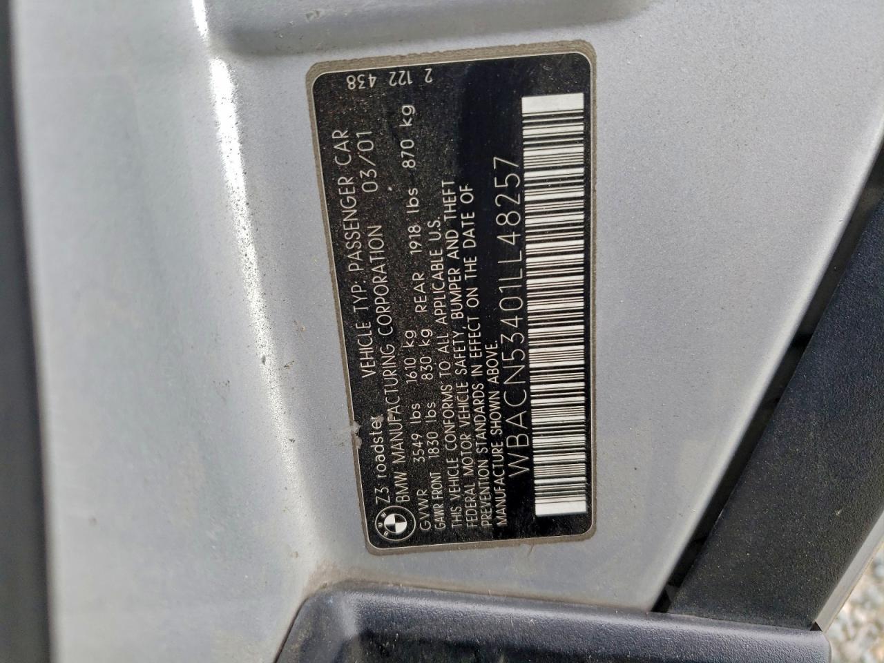 Lot #3301874442 2001 BMW Z3 3.0