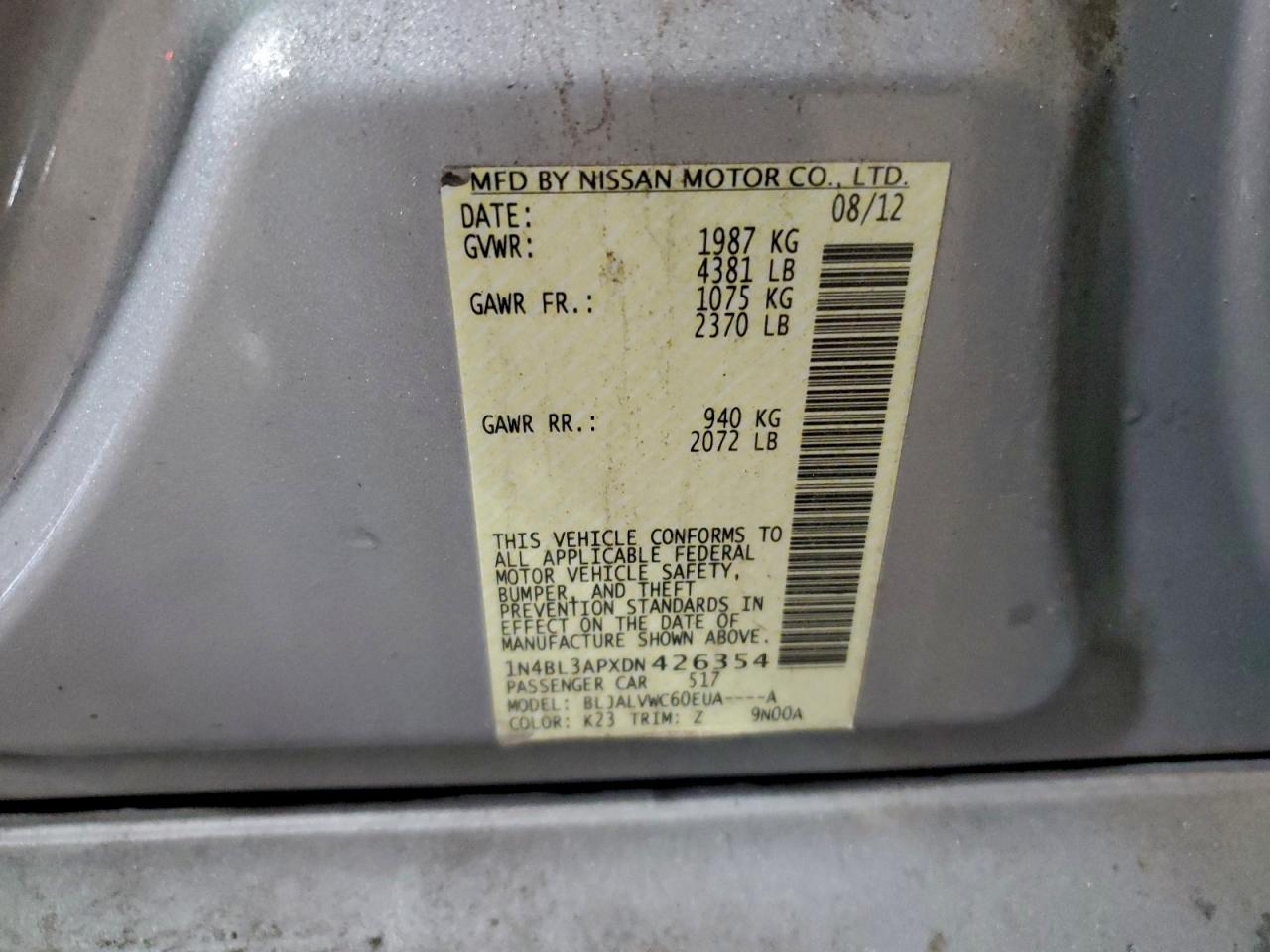 Lot #3305313334 2013 NISSAN ALTIMA 3.5