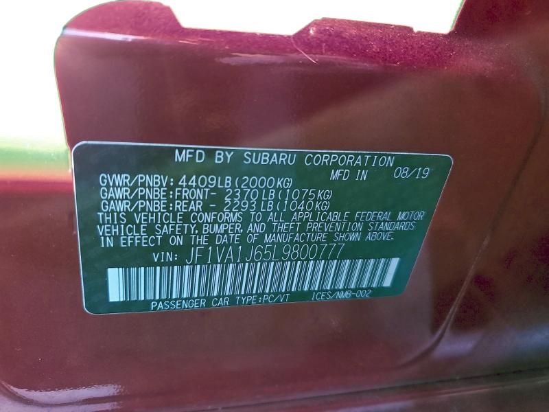 2020 SUBARU WRX LIMITE #3303724416