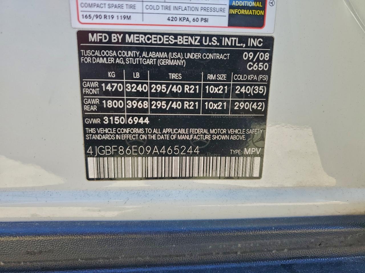 Lot #3315982086 2009 MERCEDES-BENZ GL 550 4MA