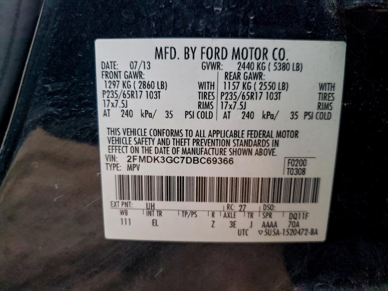 Lot #3308265185 2013 FORD EDGE SE