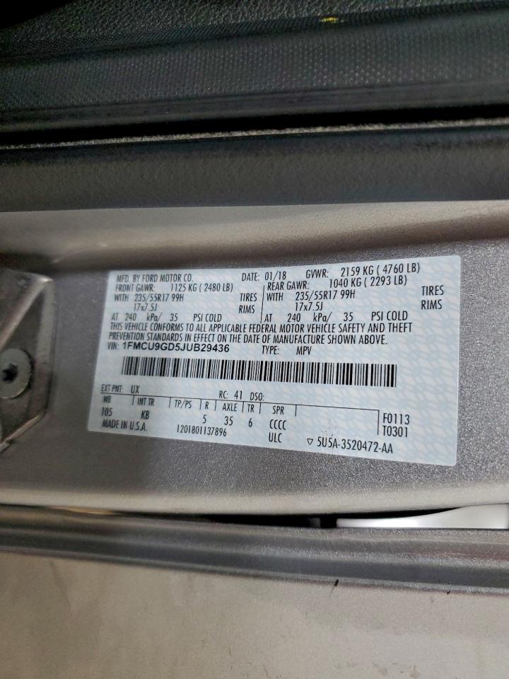 Lot #3305313332 2018 FORD ESCAPE SE