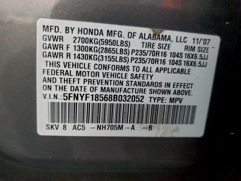 2008 HONDA PILOT EXL #3309548555