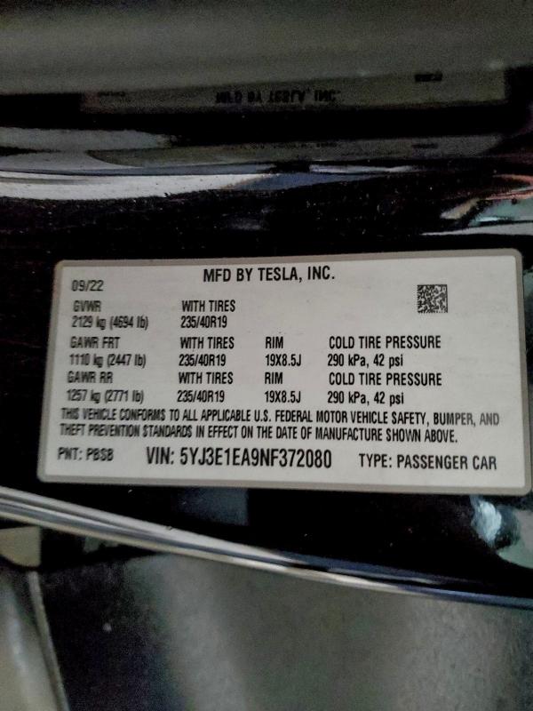 2022 TESLA MODEL 3 #3305304300