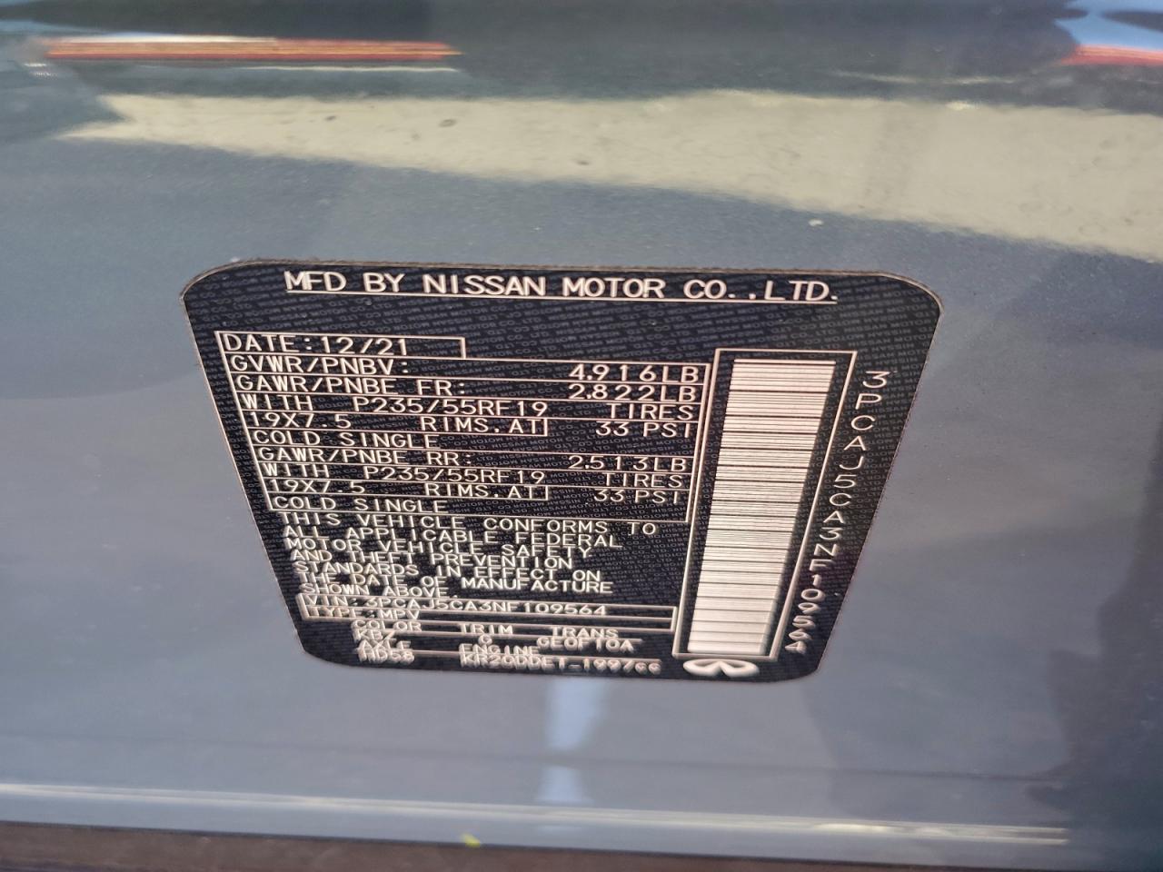 Lot #3318896929 2022 INFINITI QX50 ESSEN