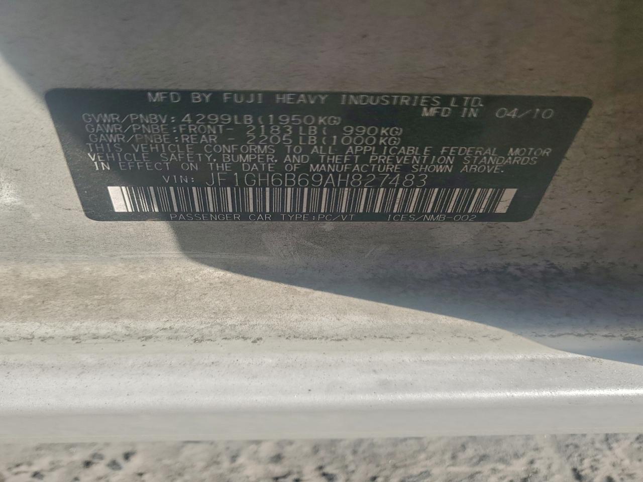 Lot #3309605623 2010 SUBARU IMPREZA 2.