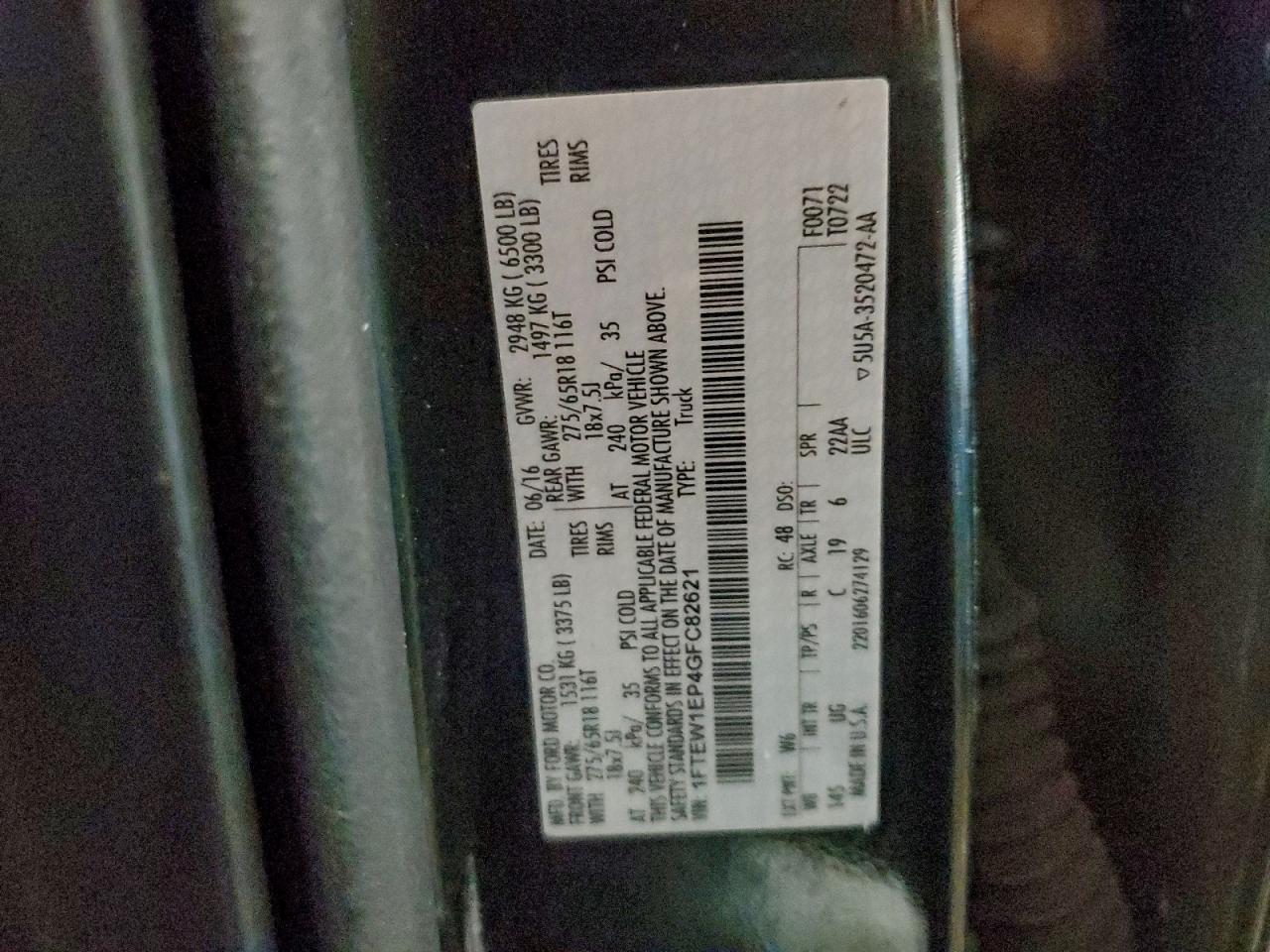 Lot #3303511908 2016 FORD F150 SUPER