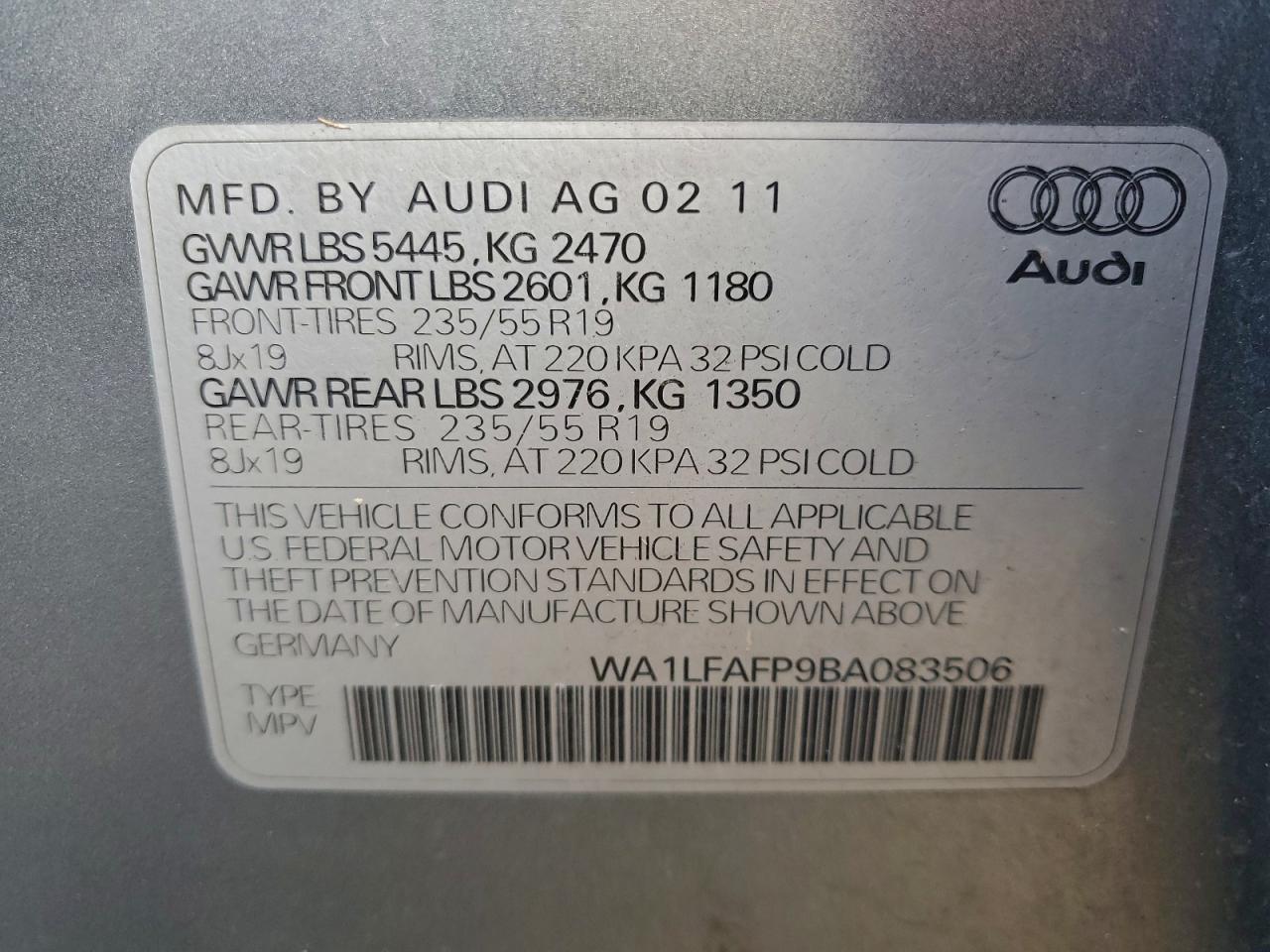 Lot #3310414053 2011 AUDI Q5 PREMIUM