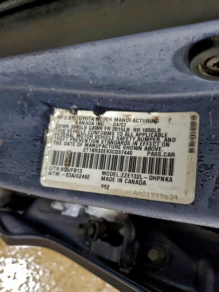 Lot #3305313327 2003 TOYOTA COROLLA MA