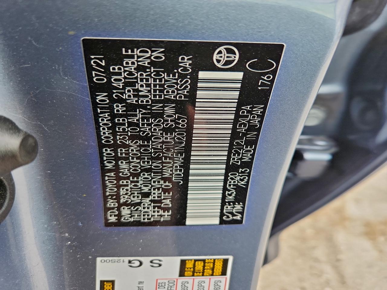 Lot #3317755094 2022 TOYOTA COROLLA LE