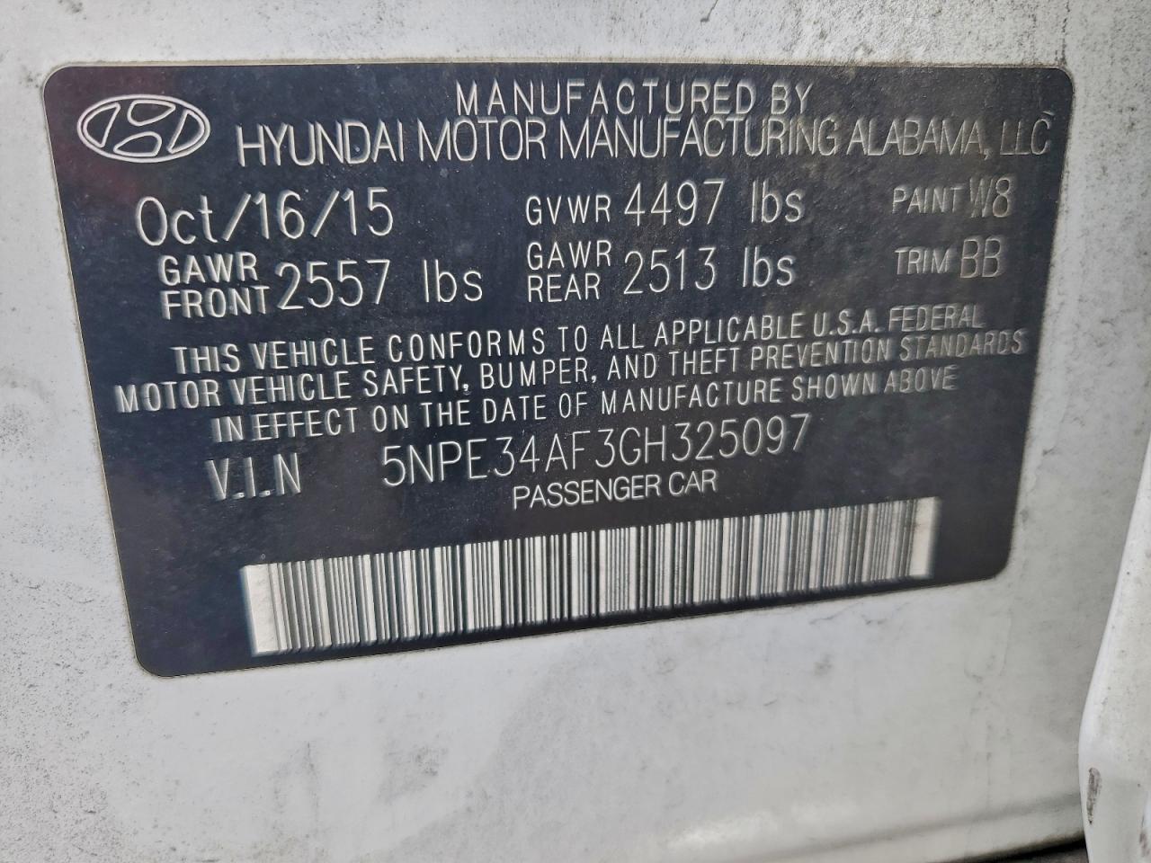 Lot #3315949102 2016 HYUNDAI SONATA SPO