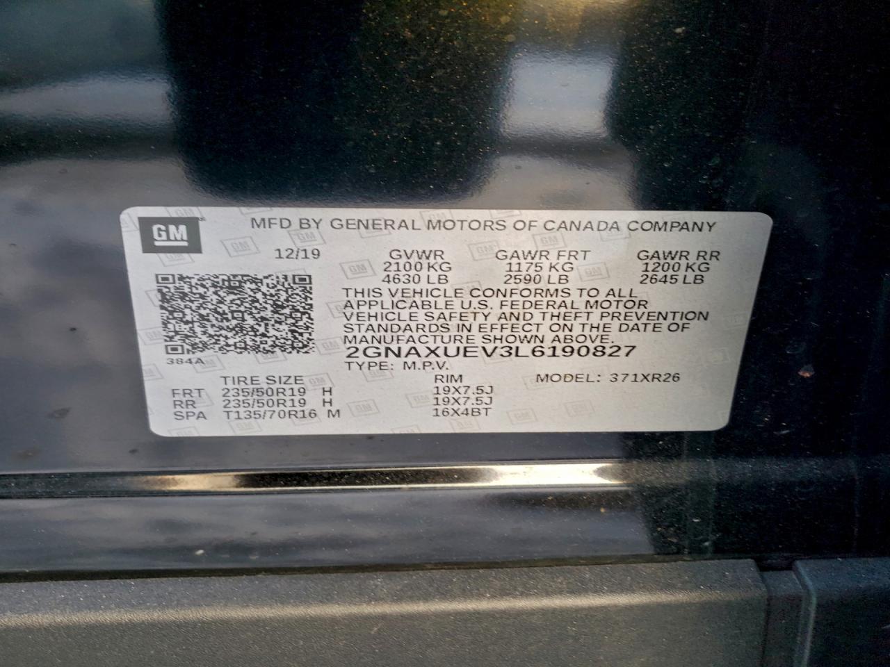 Lot #3318925944 2020 CHEVROLET EQUINOX LT