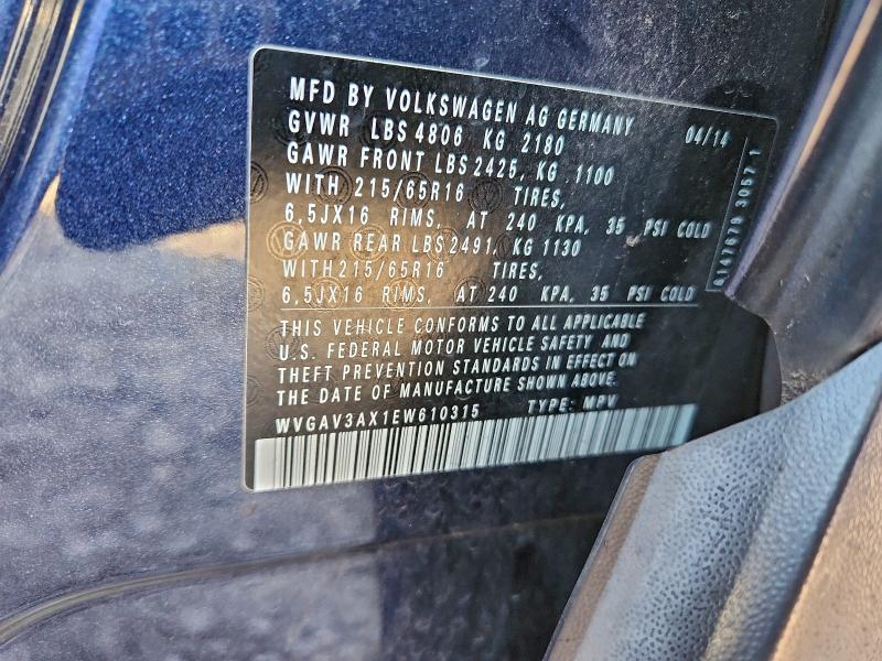 2014 VOLKSWAGEN TIGUAN S #3304602454