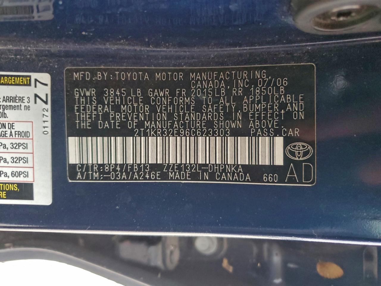Lot #3317186139 2006 TOYOTA COROLLA MA