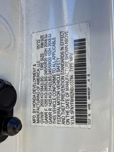 2022 HONDA PILOT ELIT #3310341988