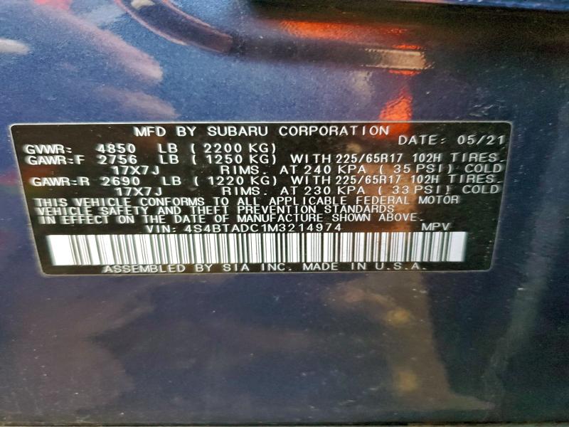 2021 SUBARU OUTBACK PR #3311701240