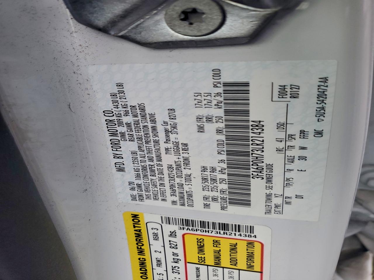 Lot #3304550466 2020 FORD FUSION SE