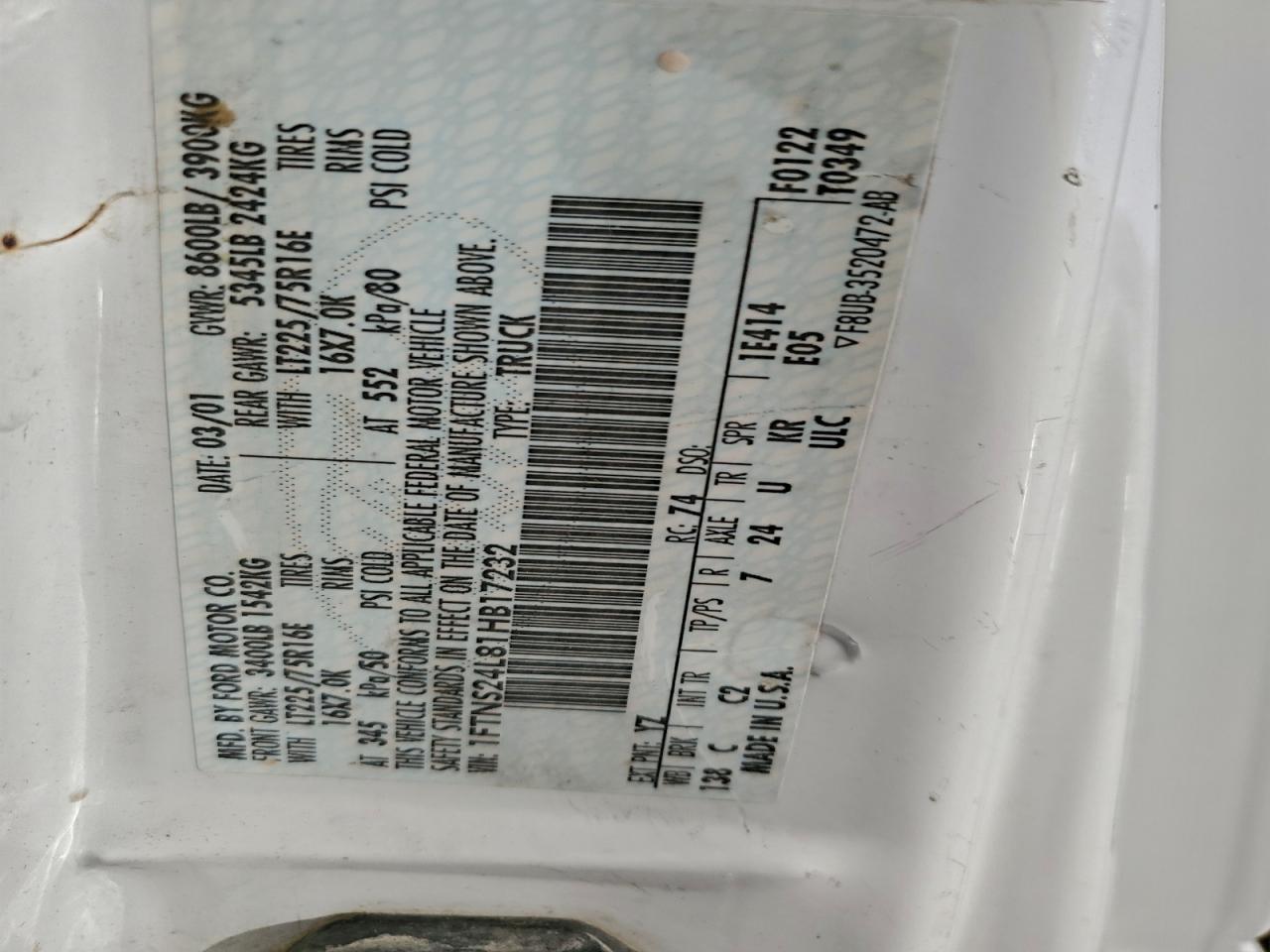 Lot #3308287152 2001 FORD ECONOLINE