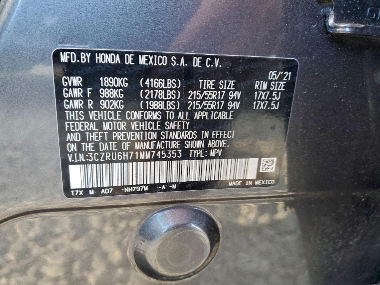Lot #3311644239 2021 HONDA HR-V EXL