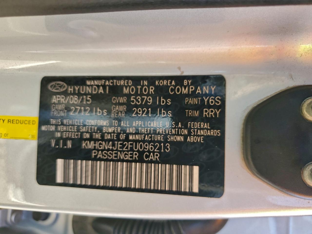 Lot #3317806073 2015 HYUNDAI GENESIS 3.