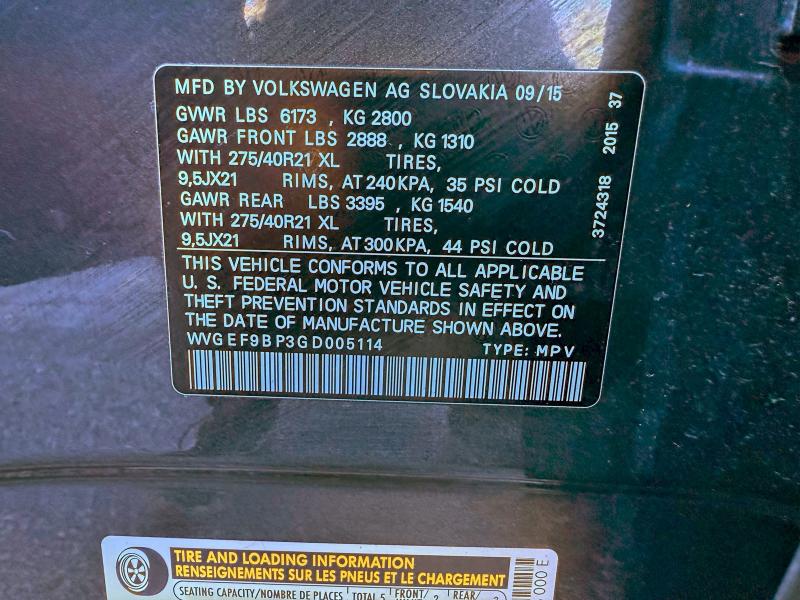 2016 VOLKSWAGEN TOUAREG SP #3302815896