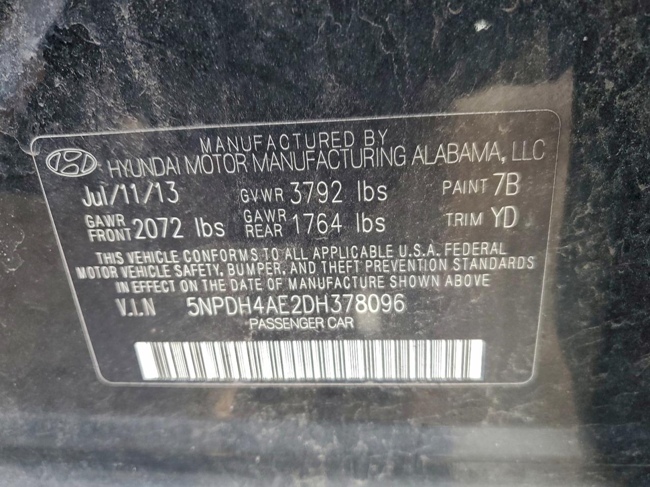 Lot #3301802350 2013 HYUNDAI ELANTRA GL