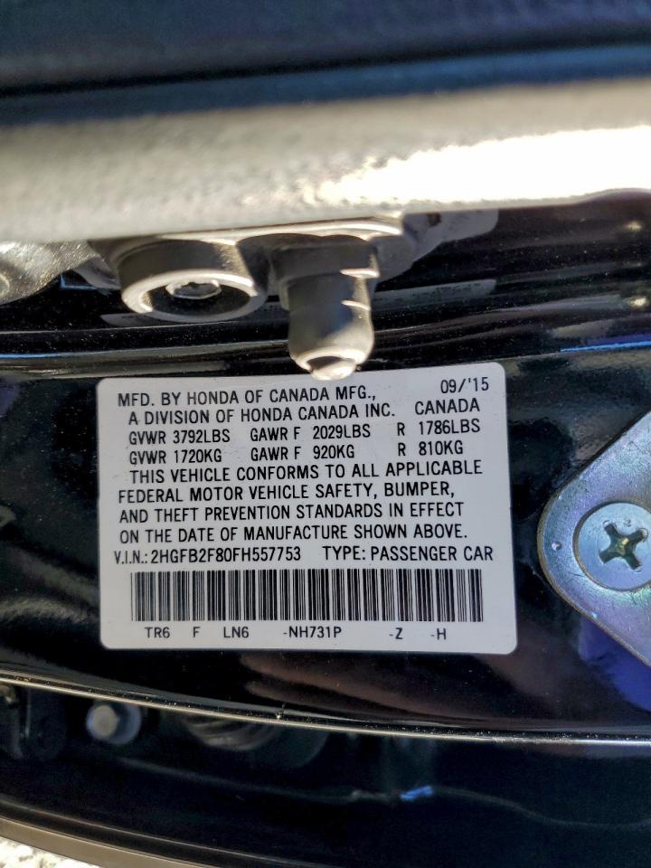 Lot #3317057001 2015 HONDA CIVIC EX