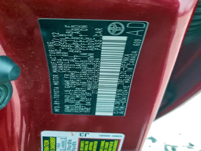 2012 TOYOTA COROLLA BA #3312513625