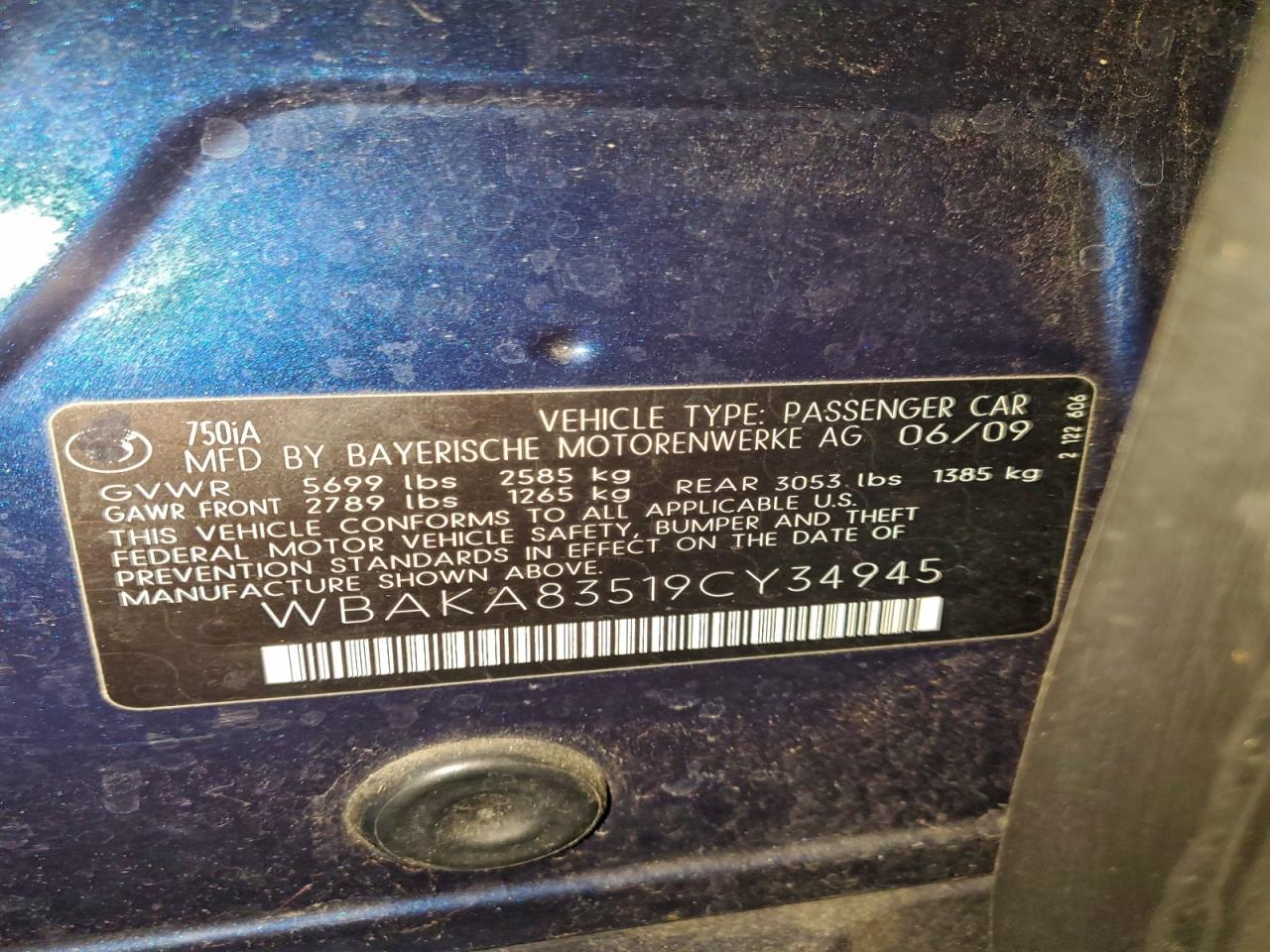 Lot #3312863100 2009 BMW 750 I