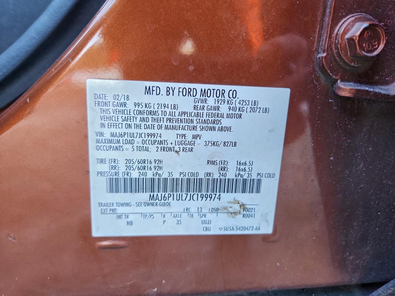 Lot #3305147023 2018 FORD ECOSPORT S