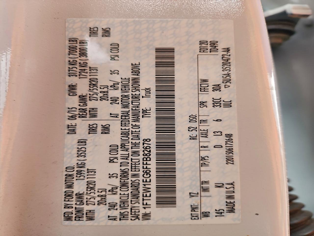 Lot #3302639010 2015 FORD F150 SUPER