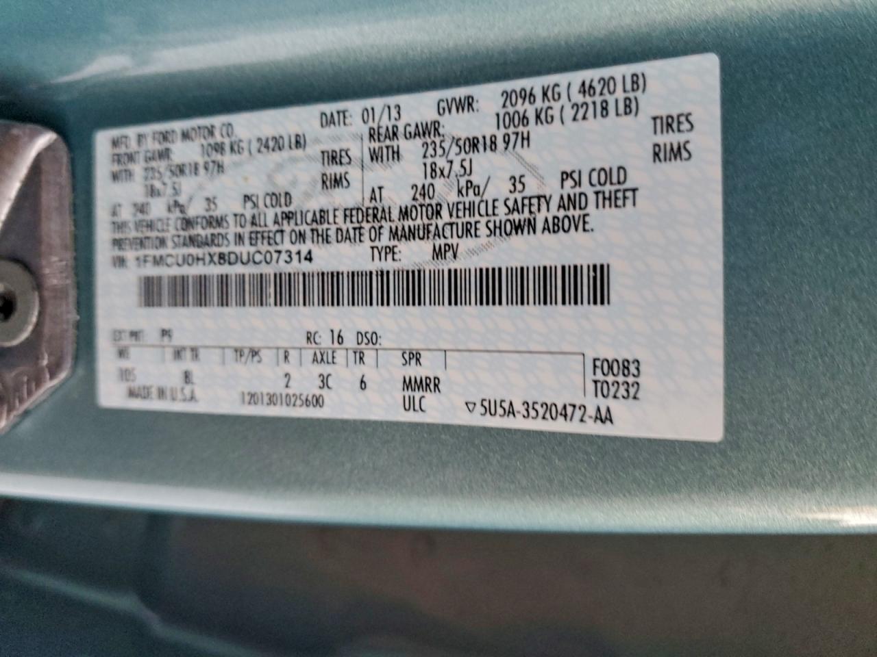 Lot #3305383306 2013 FORD ESCAPE SEL