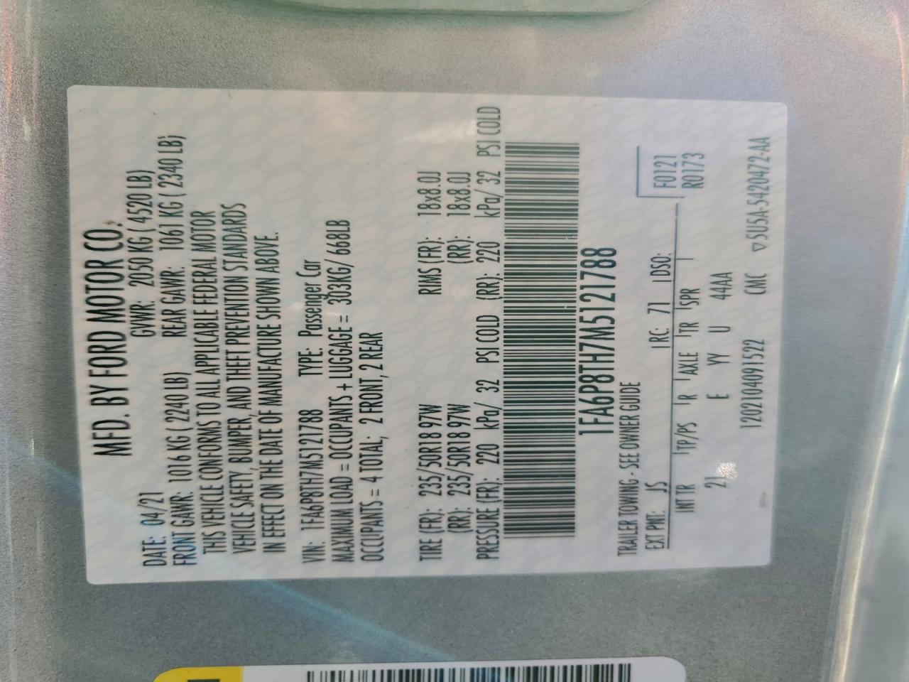 Lot #3309635051 2021 FORD MUSTANG