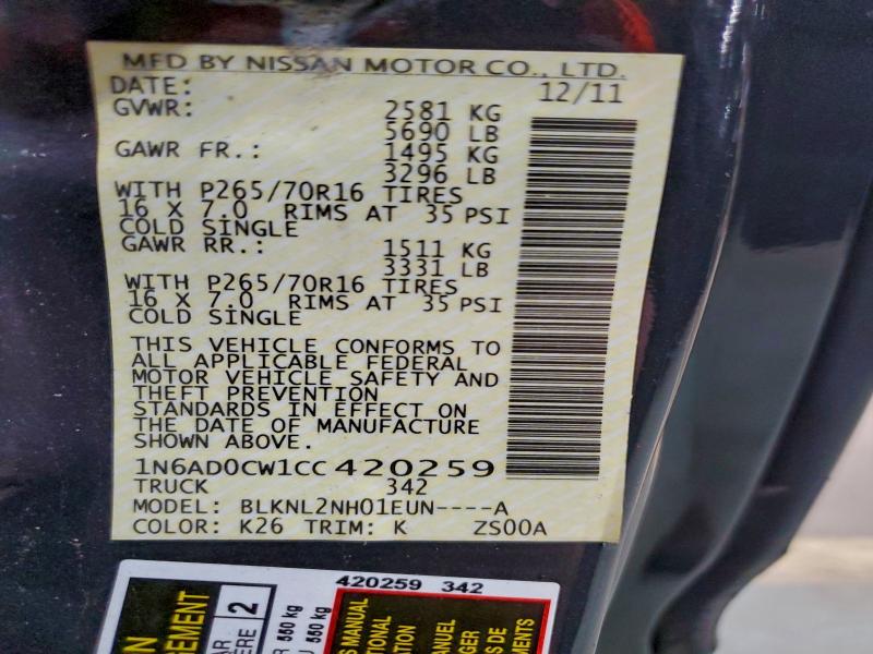 2012 NISSAN FRONTIER S #3317991911