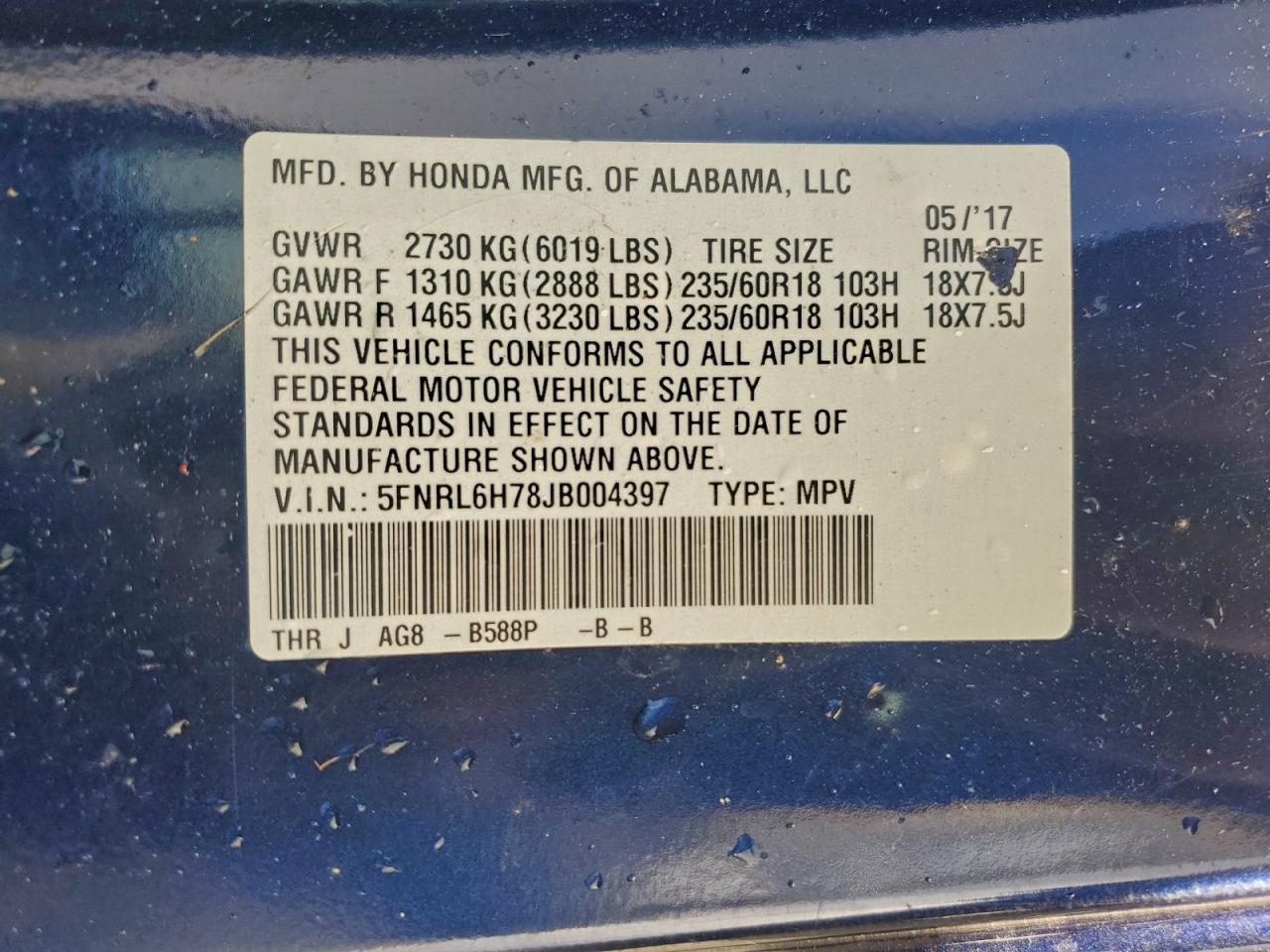 Lot #3311606224 2018 HONDA ODYSSEY EX