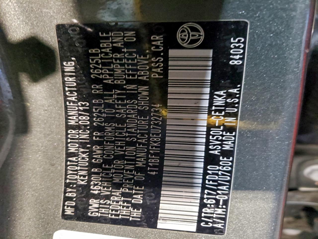 Lot #3312446629 2014 TOYOTA CAMRY L