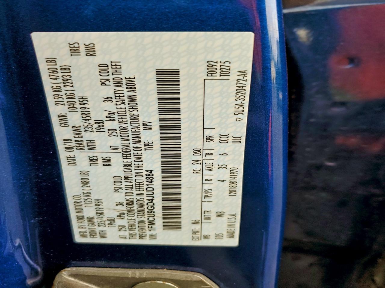 Lot #3312301793 2018 FORD ESCAPE SE