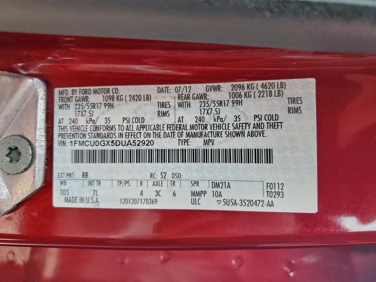 Lot #3304966966 2013 FORD ESCAPE SE