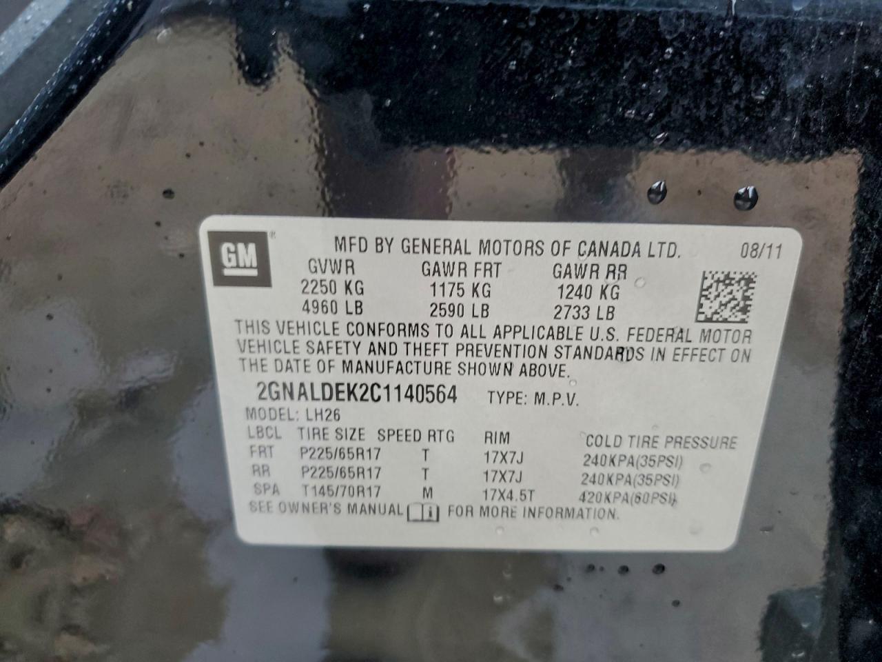 Lot #3305291308 2012 CHEVROLET EQUINOX LT