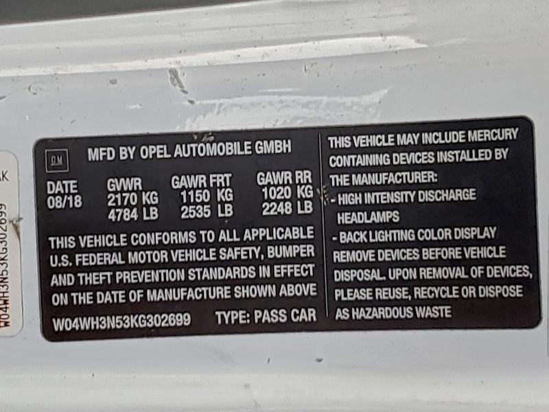 2019 BUICK CASCADA PR #3304170457