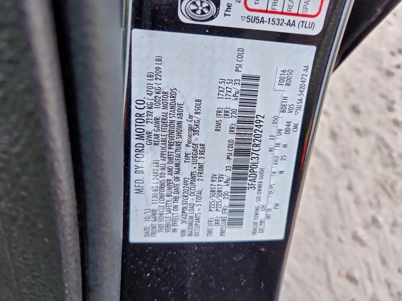 Lot #3310320997 2012 FORD FUSION HYB