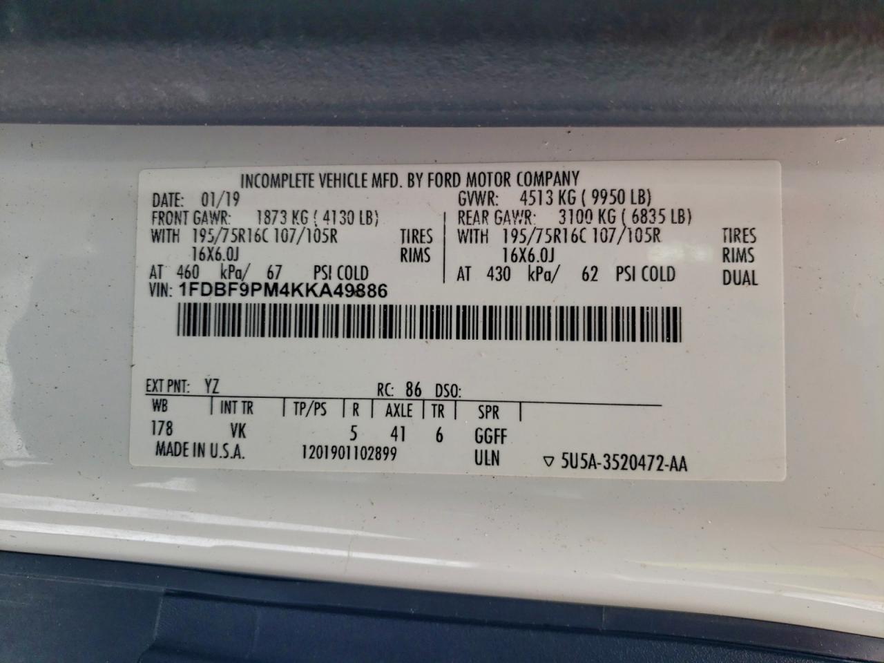 Lot #3309593554 2019 FORD TRANSIT