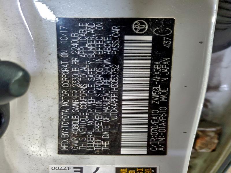 2017 TOYOTA PRIUS PRIM #3309402014