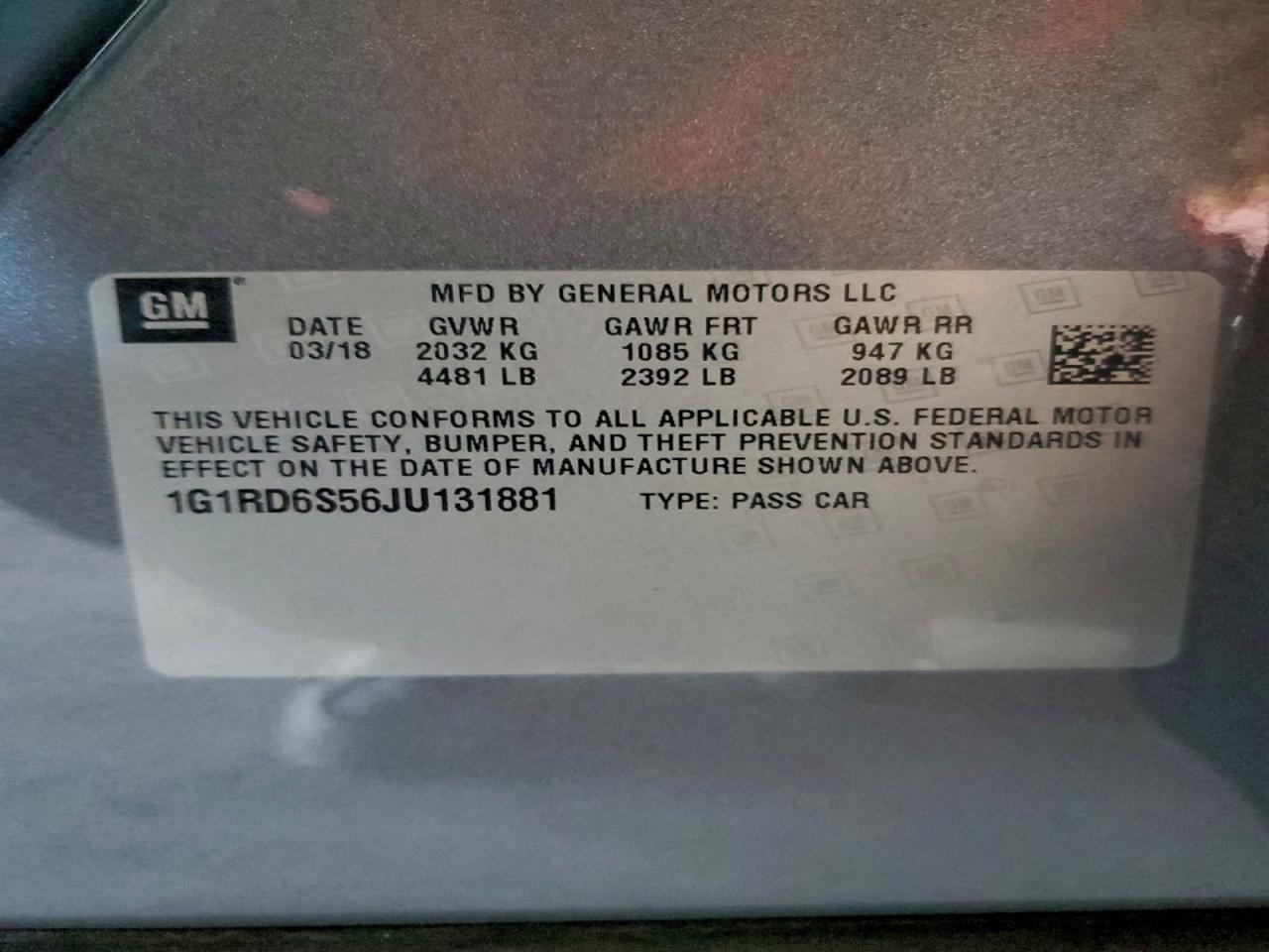 Lot #3309684843 2018 CHEVROLET VOLT PREMI