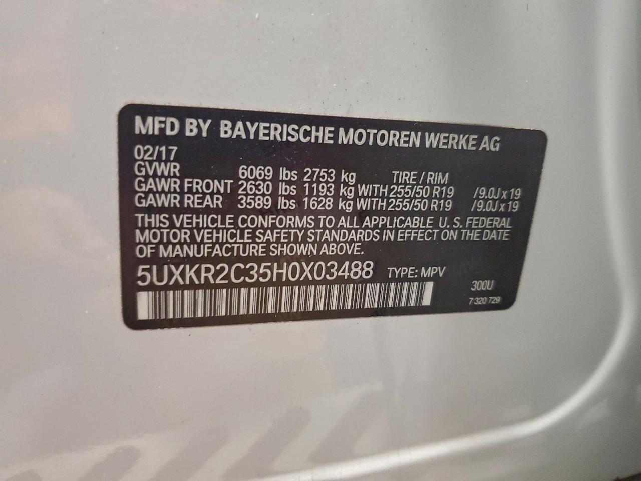 Lot #3309624126 2017 BMW X5 SDRIVE3