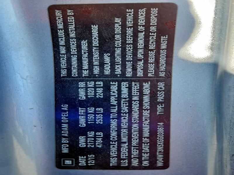 2016 BUICK CASCADA PR #3318900949