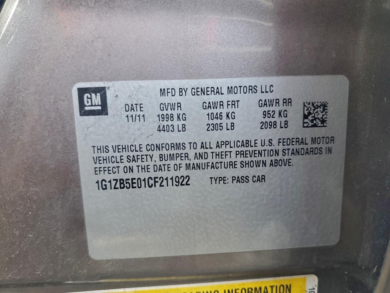 Lot #3309612557 2012 CHEVROLET MALIBU LS