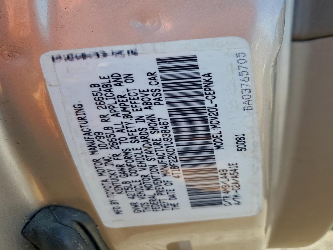 Lot #3304570441 2000 TOYOTA CAMRY LE